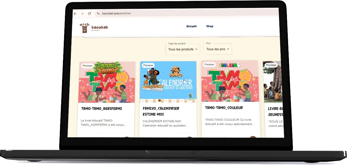 Le catalogue d'activités BAOUBAB sur ordinateur